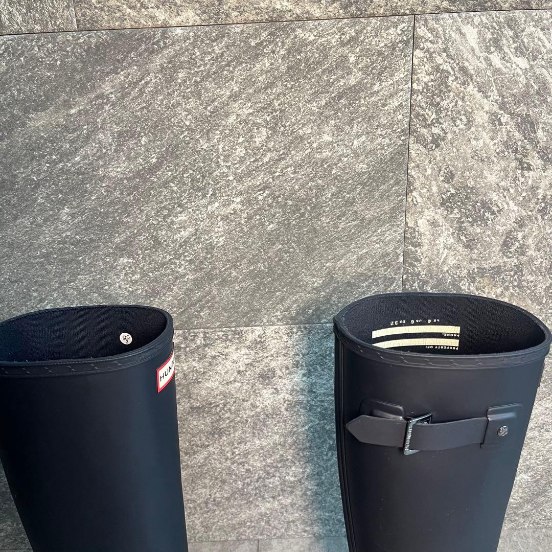 【新品】HUNTER ブラック 長靴 ロングレインブーツ　23.5cm バックル