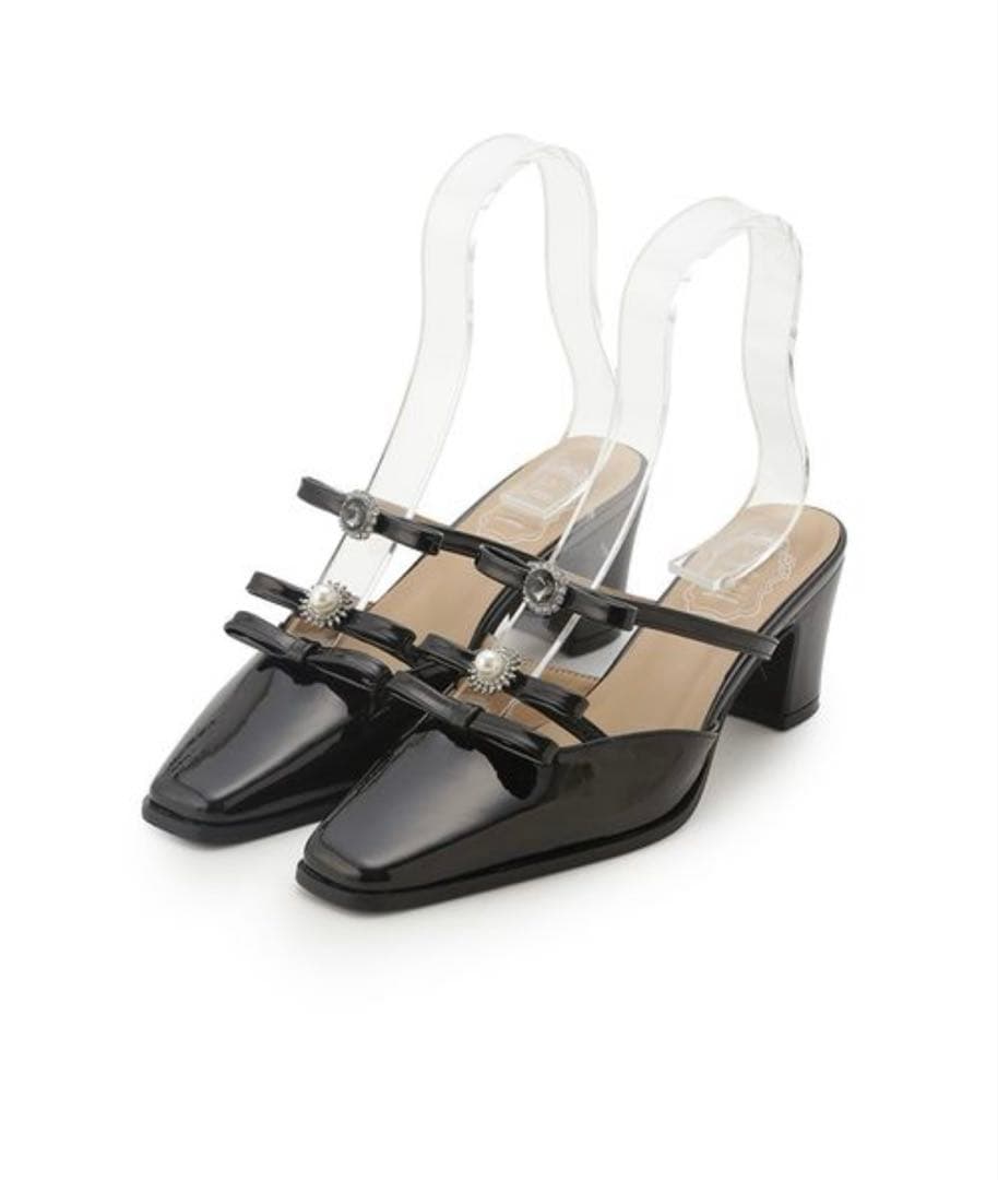 美品✨Lily Brown ビジューリボンストラップミュール L.B CANDY STOCK]ビジューリボンストラップミュール(パンプス