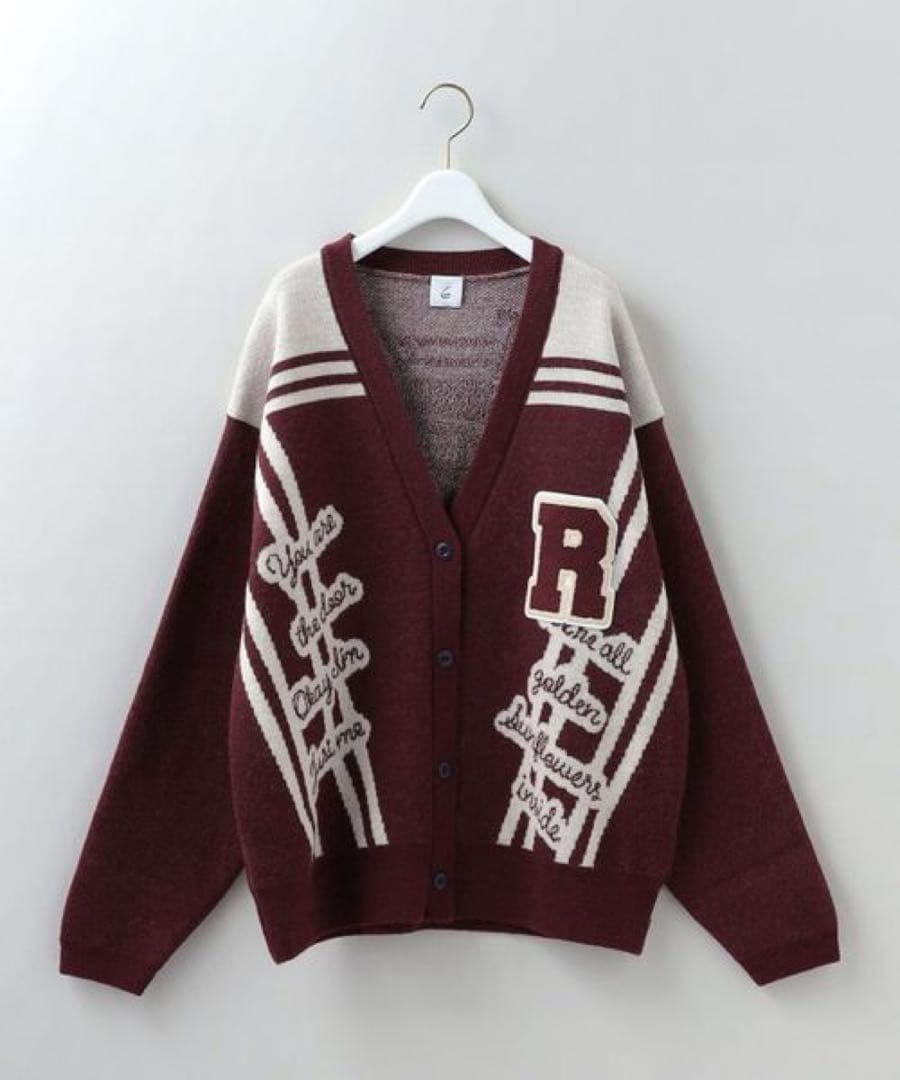 ＜6(ROKU)＞WOOL WAPPEN V NECK CARDIGAN Crystal Button Cable V-Neck Cardigan