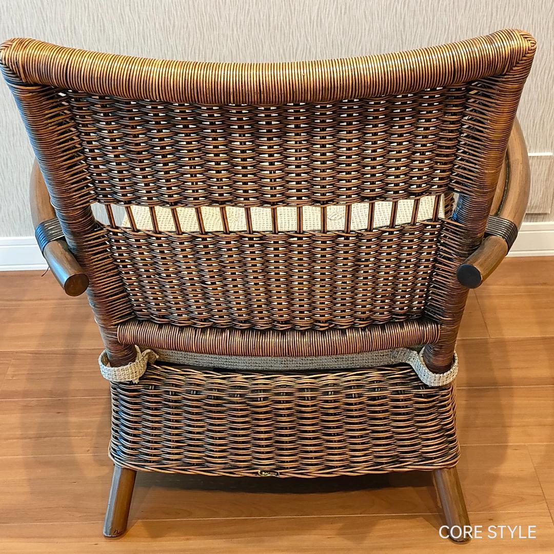 美品 KAZAMA ラタン 籐ソファ 1人掛け ラウンジチェア A1