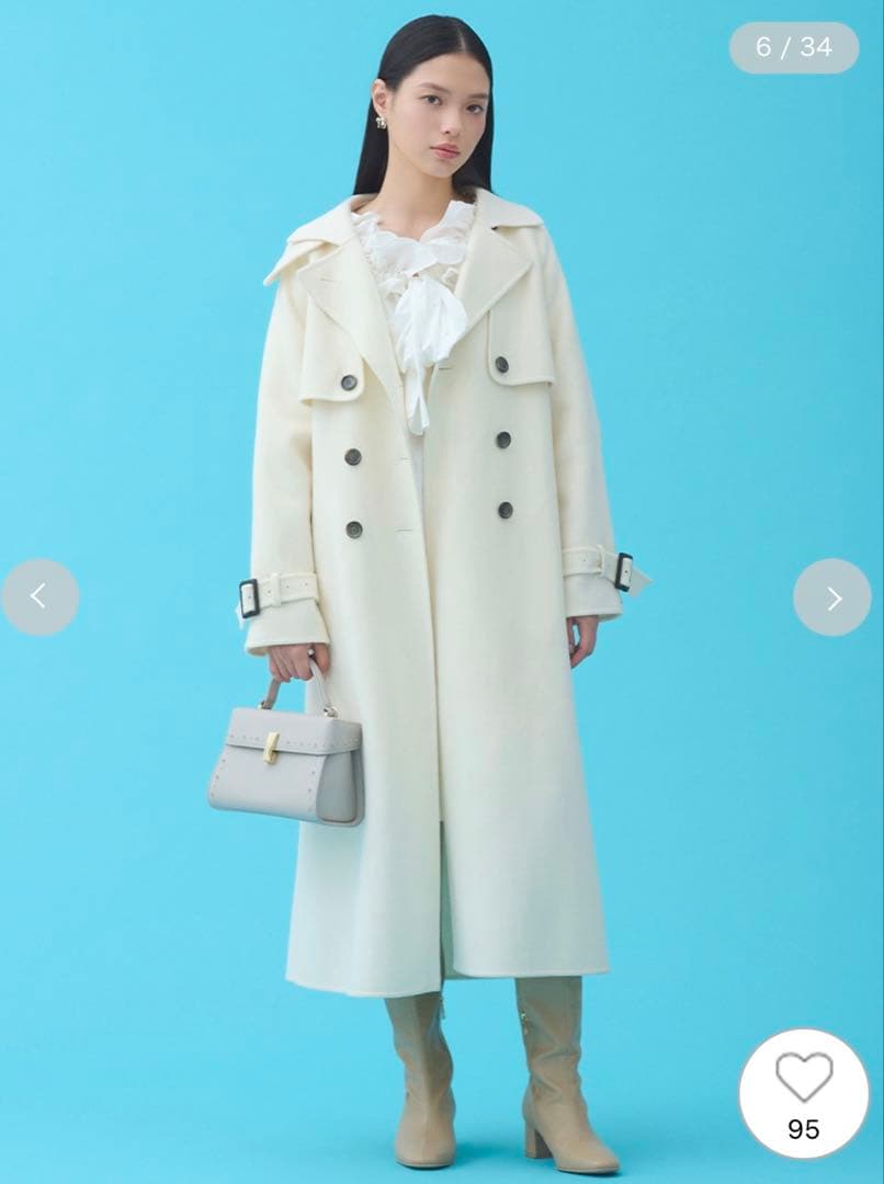 完売品 CELFORD セルフォード ウール混ロングトレンチコート IVR 36