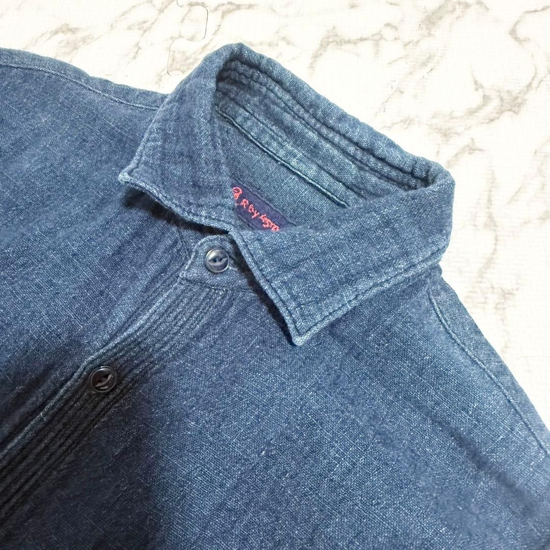 極美品】45R インディゴ染め デニムシャツ コットン100%R刺繍