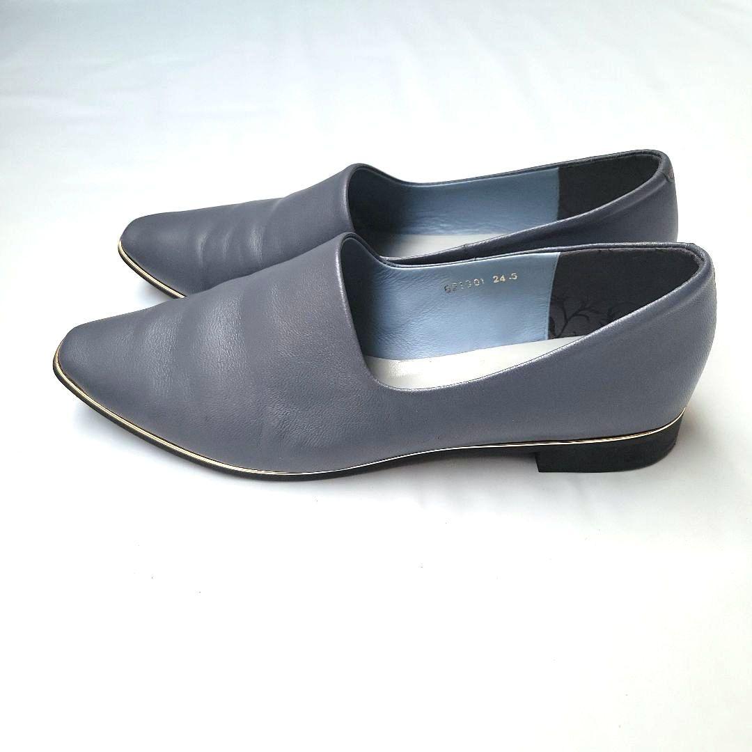 美品 HIMIKO 卑弥呼 本革 メタルラインフラットパンプス 24.5cm