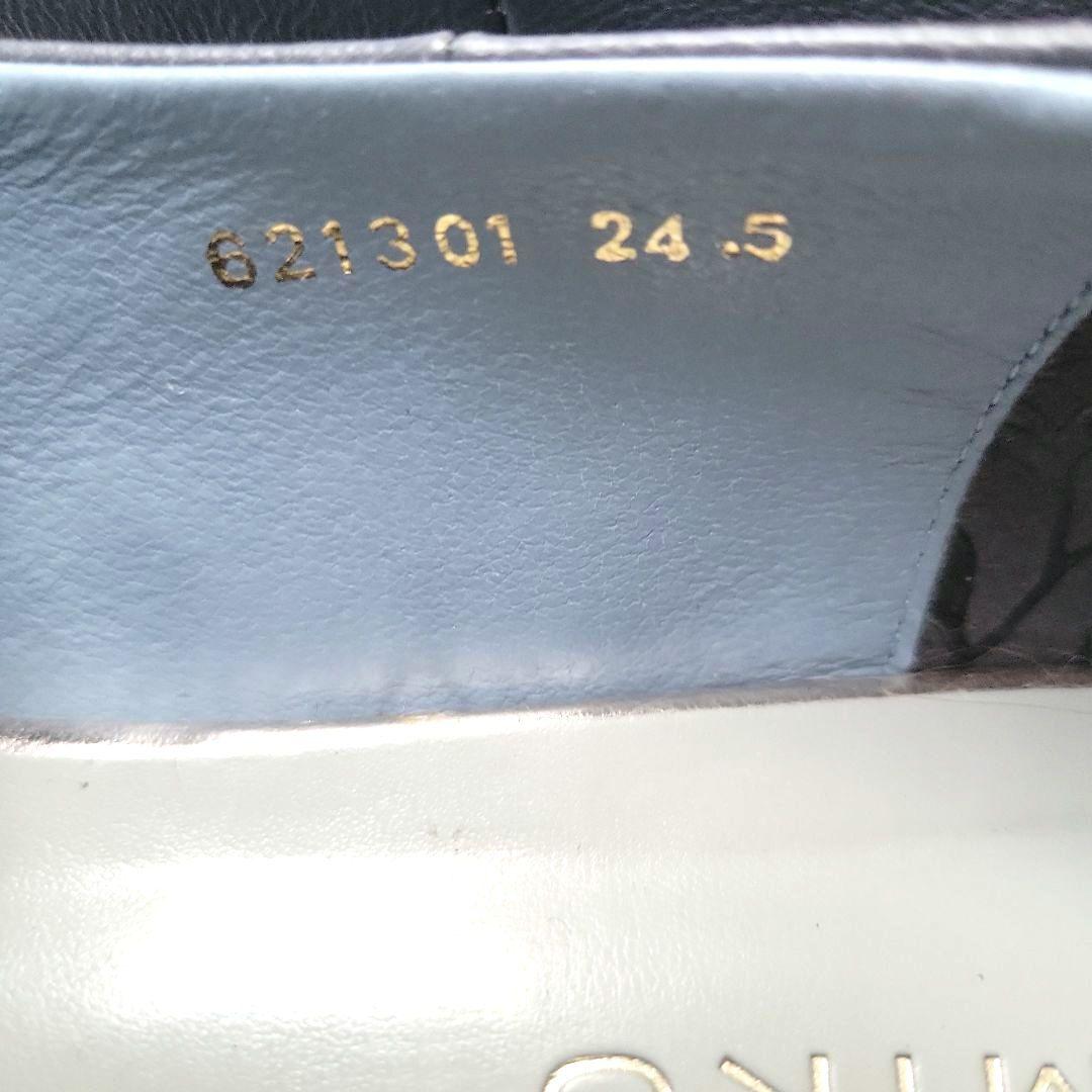 美品 HIMIKO 卑弥呼 本革 メタルラインフラットパンプス 24.5cm