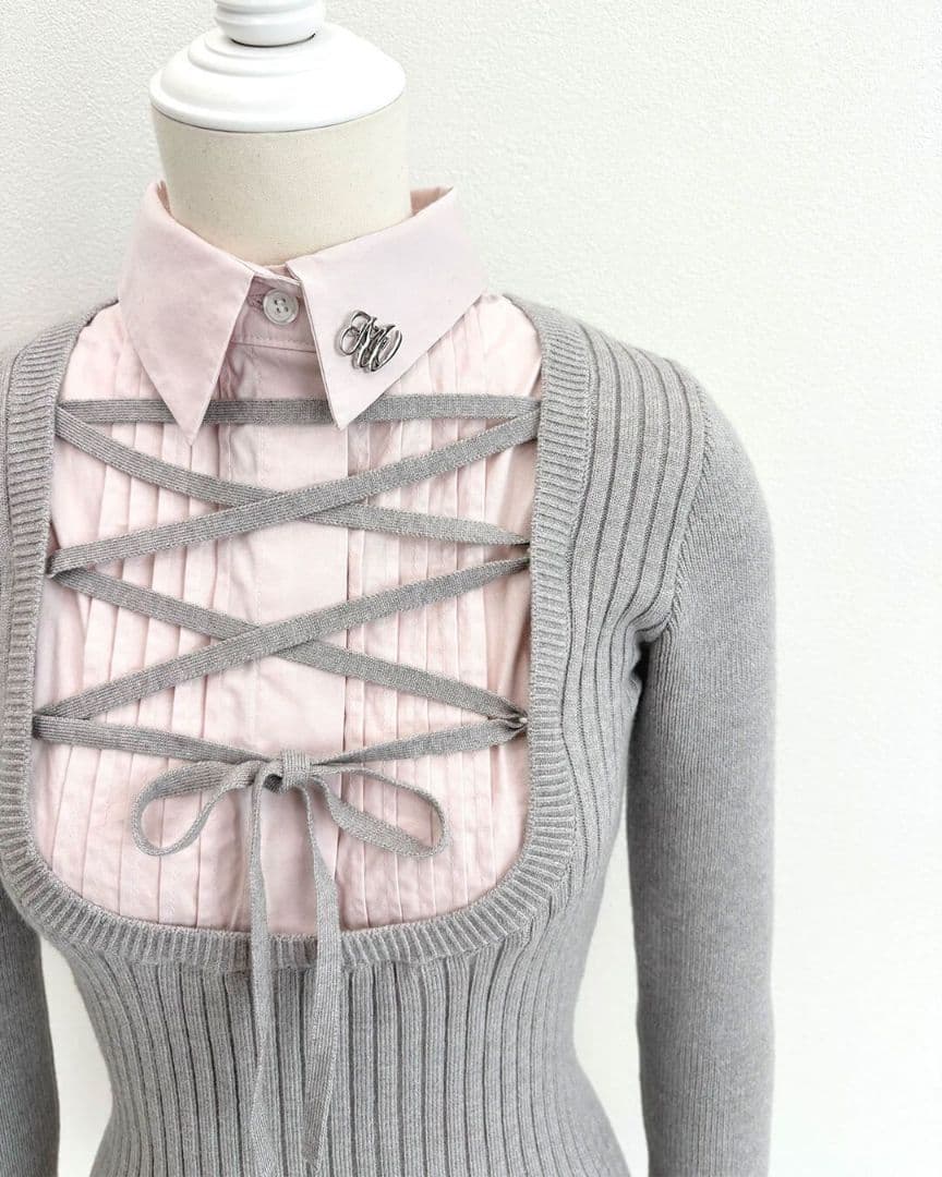 ミシェルマカロン ハニーミュウ レースアップドッキングトップス XS グレー