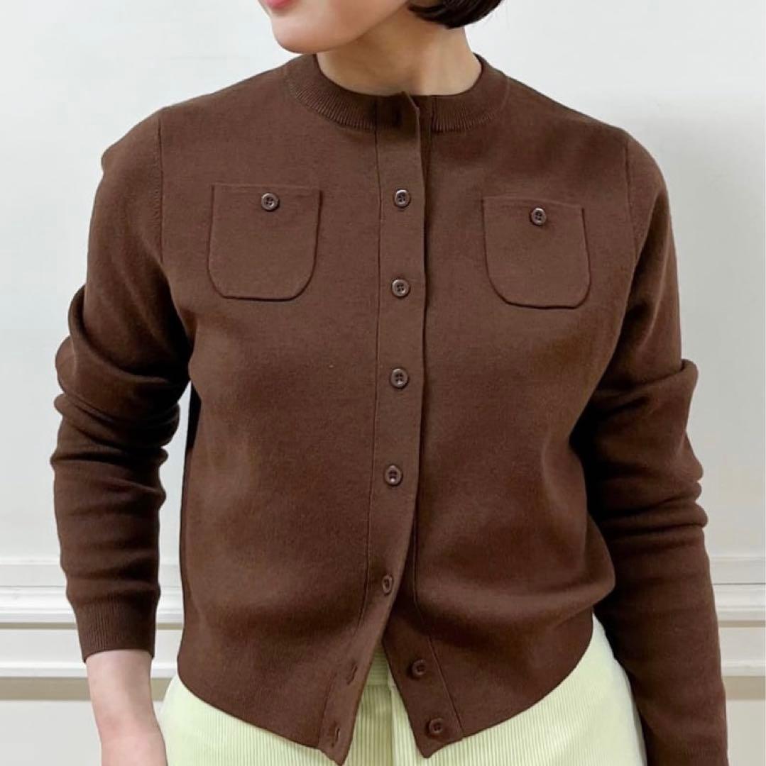 CABaN コットンカシミヤ クルーネックカーディガン ブラウン - メルカリ