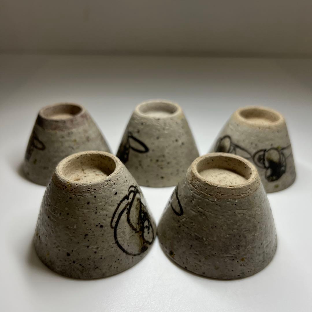 江戸初期 乾山手 鉄釉蕎麦猪口5客 口径約6.5㎝ 東Y7-0806⭐︎2Fタサチ