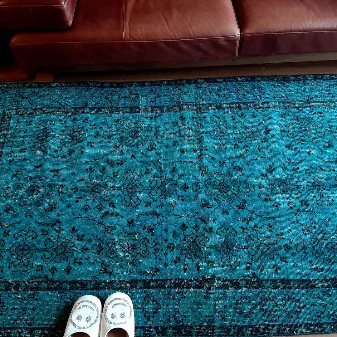 ヴィンテージラグ トルコラグ オーバーダイ ショップ ターコイズブルー