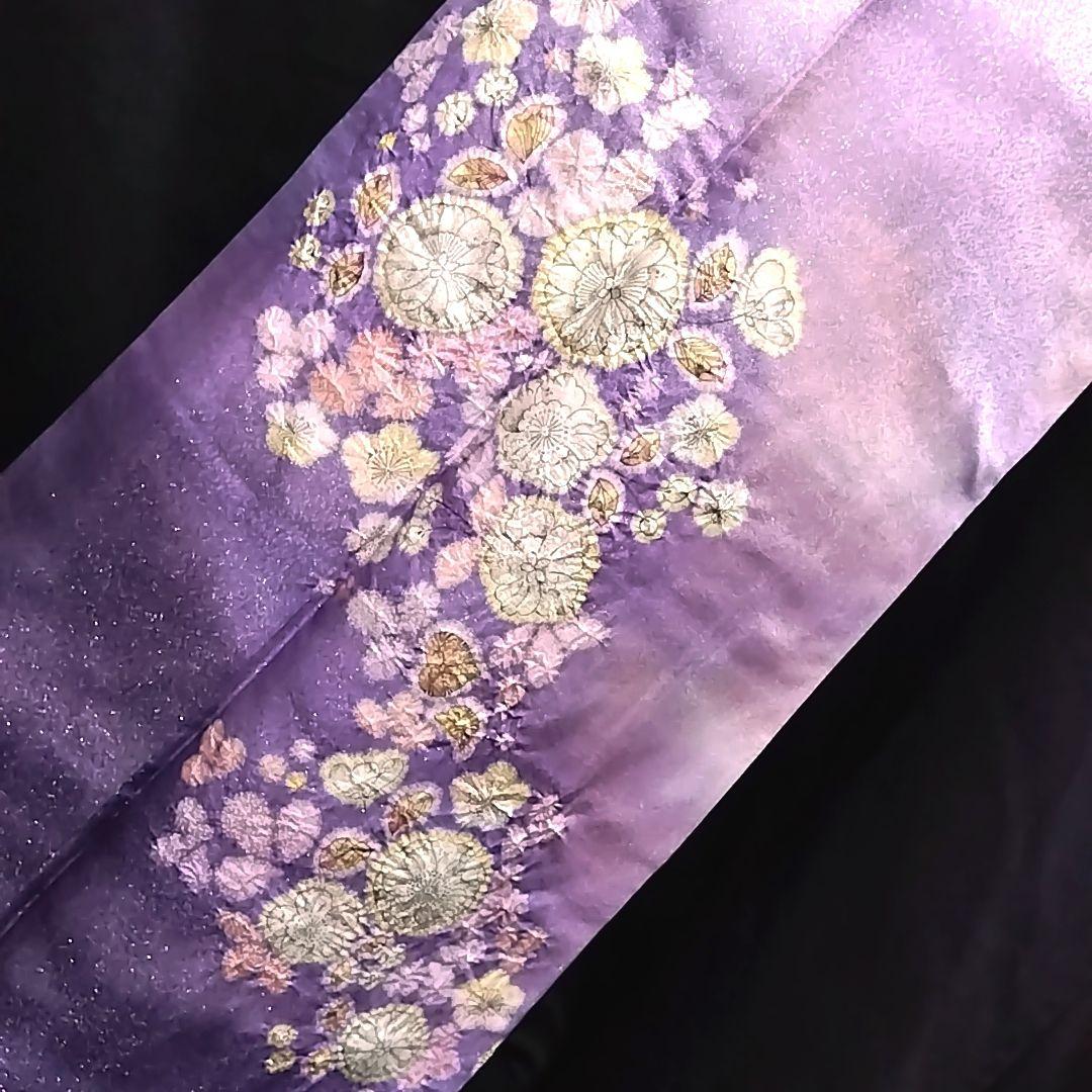 辻ケ花 辻が花 辻ヶ花 セット 紫 訪問着 銀通し 作家物 落款 袋帯 絞り