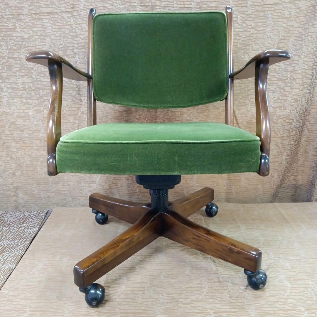 カリモク コロニアル デスクチェア モスグリーン オールドカリモク