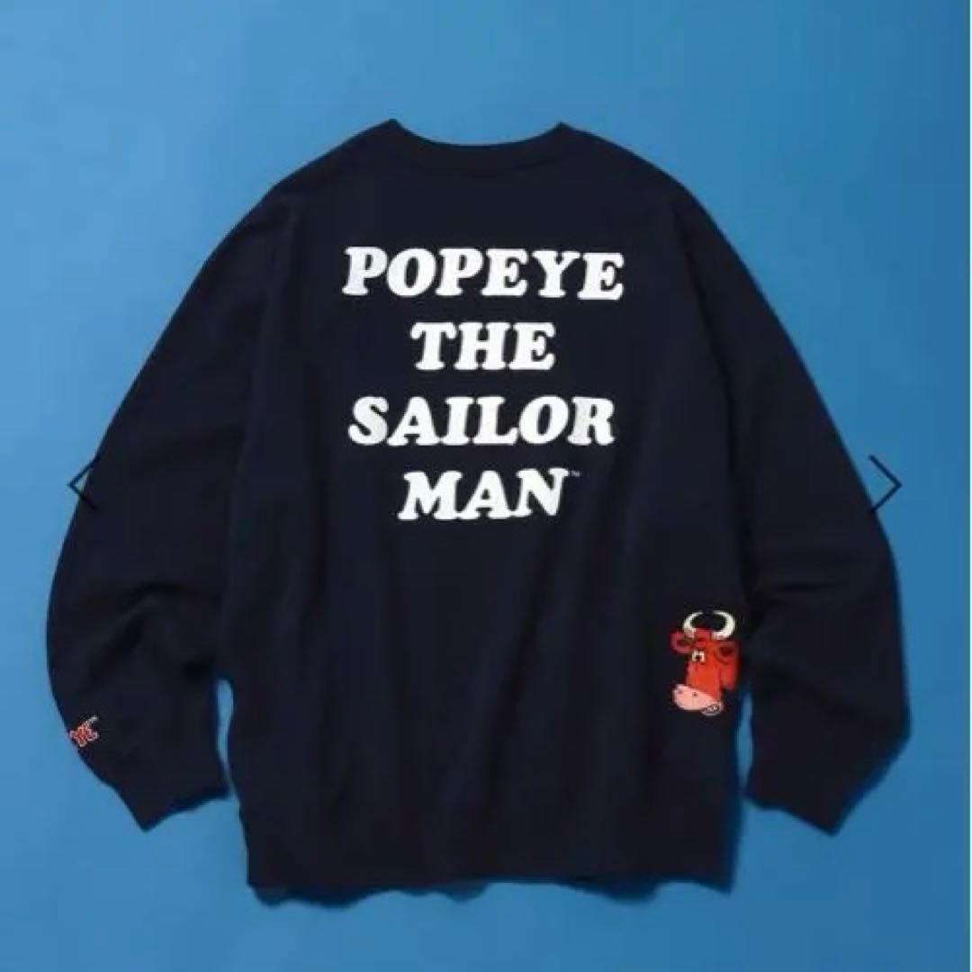 ニコアンド ポパイキャラクタープリントスウェットシャツ ネイビー M