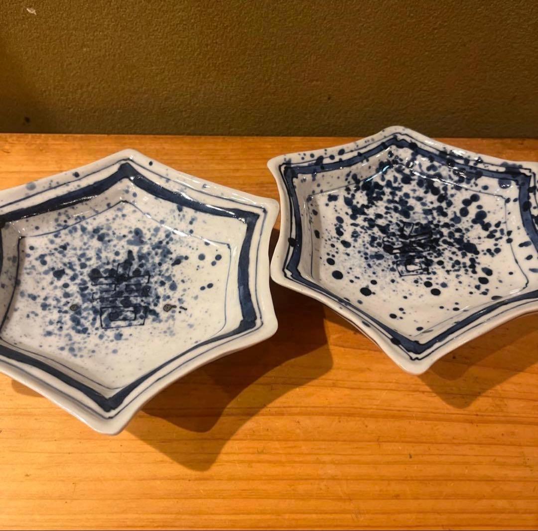 北大路魯山人 染付吹墨吉之字六角皿 6客 没後60年 北大路魯山人（