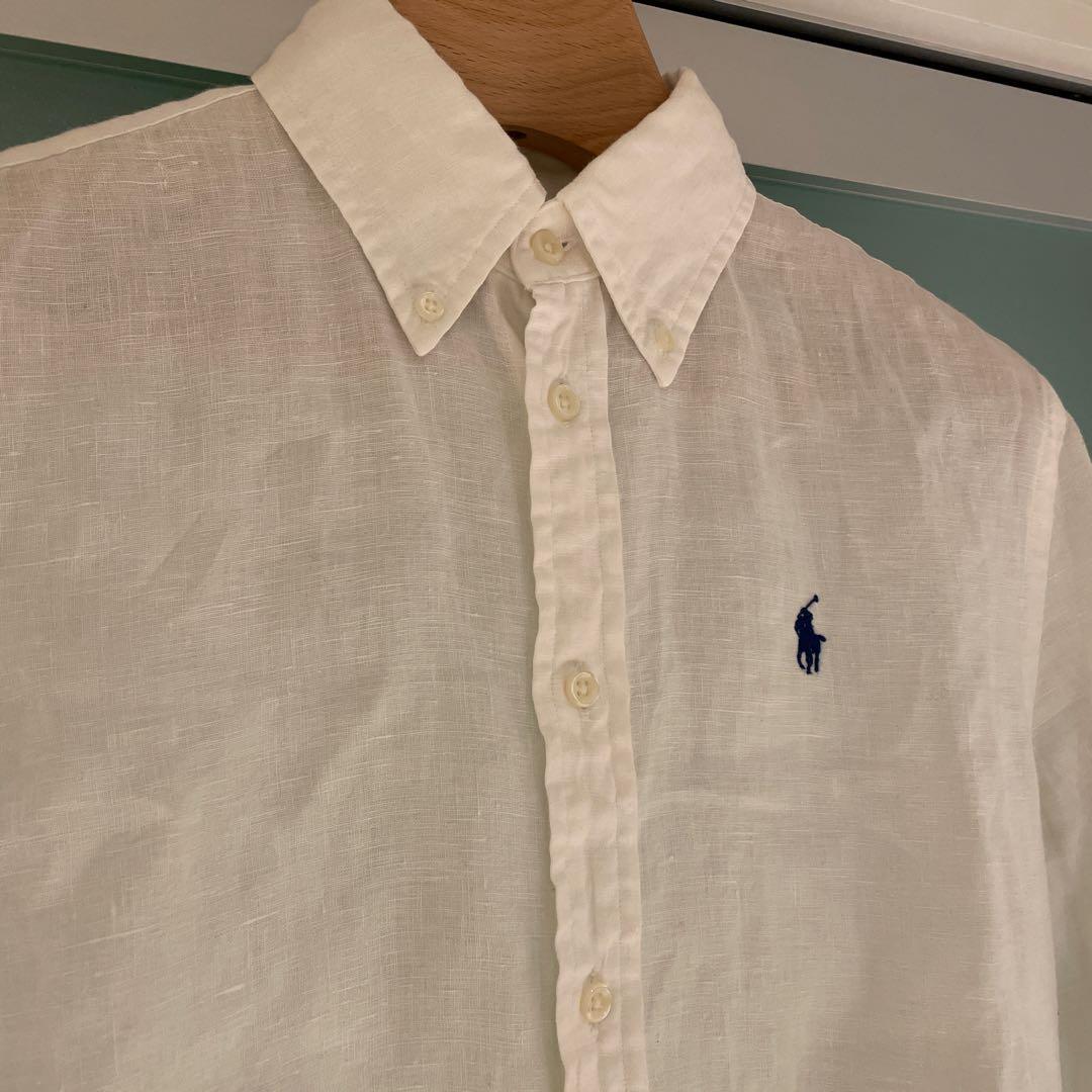 ラルフローレン 長袖 リネンシャツ 白 XS ボタンダウン ポニー刺繍