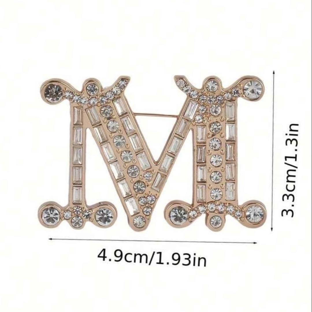 クリスタルブローチ Max Mara風 マックスマーラ風 Mロゴ シルバー
