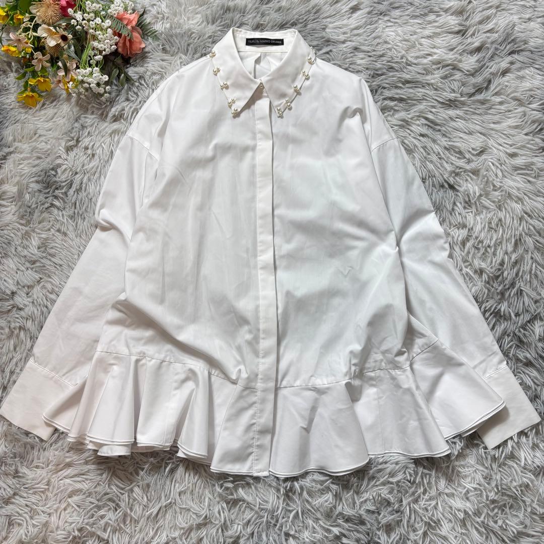 ツルバイマリコオイカワ パールペプラムブラウス 【F】 ホワイト 比翼