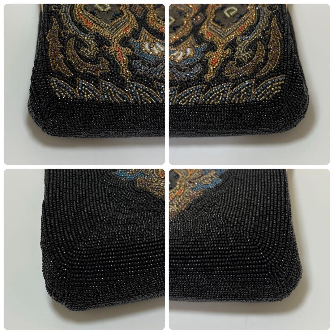 美品 柏ビーズ ハンドバッグ 和装バッグ 総ビーズ がま口 ゴールド金具