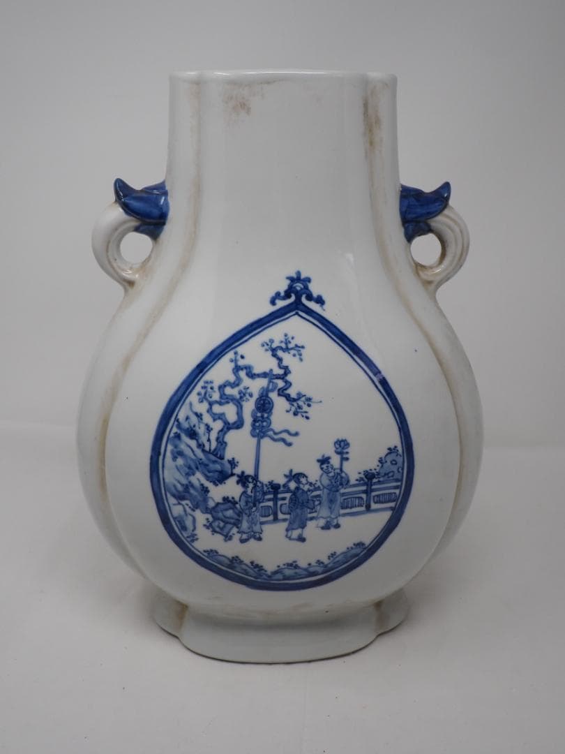 染付唐子文様　花瓶　安南焼　乾隆年製　中国　-SO