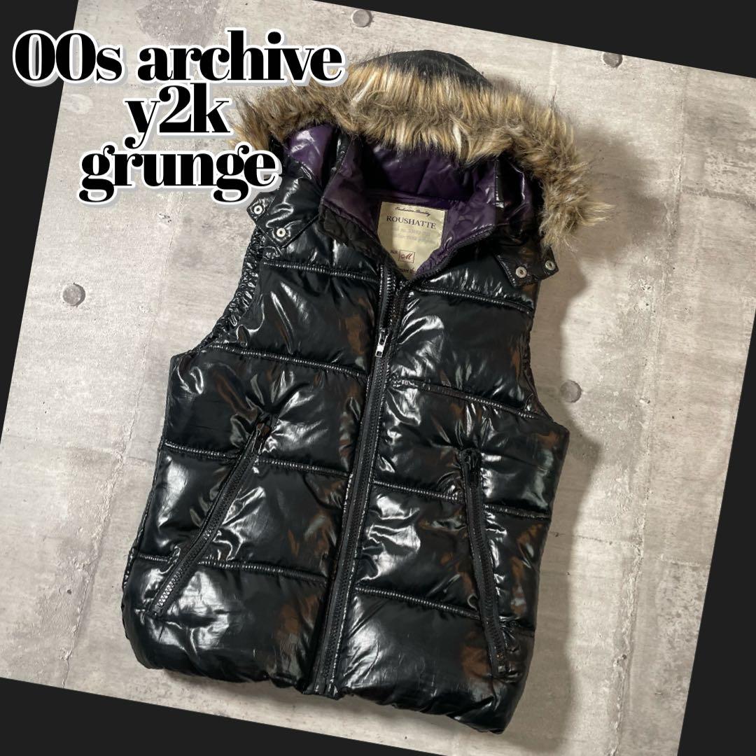 y2k ファー ダウンベスト 光沢 短丈 平成 ギャル男 00s archive - メルカリ