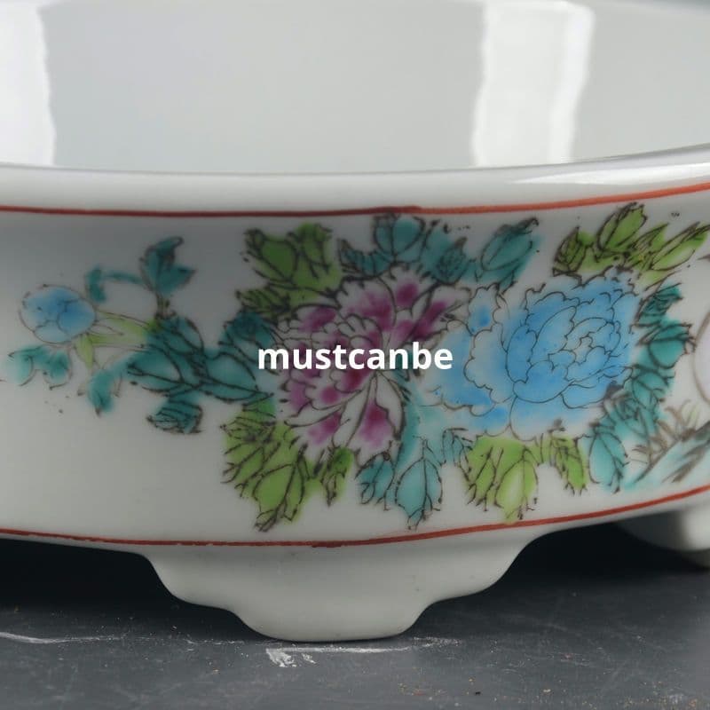 景徳鎮 磁器 手描きパステル彩鶴花鳥水仙鉢 大盆栽 小盆栽 工芸