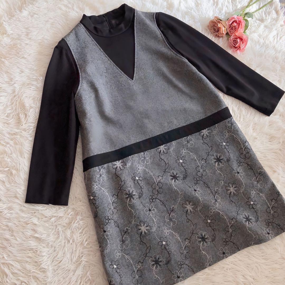 レリアン レイヤード風 チュニック ワンピース 現行 近年 ドッキング 刺繍