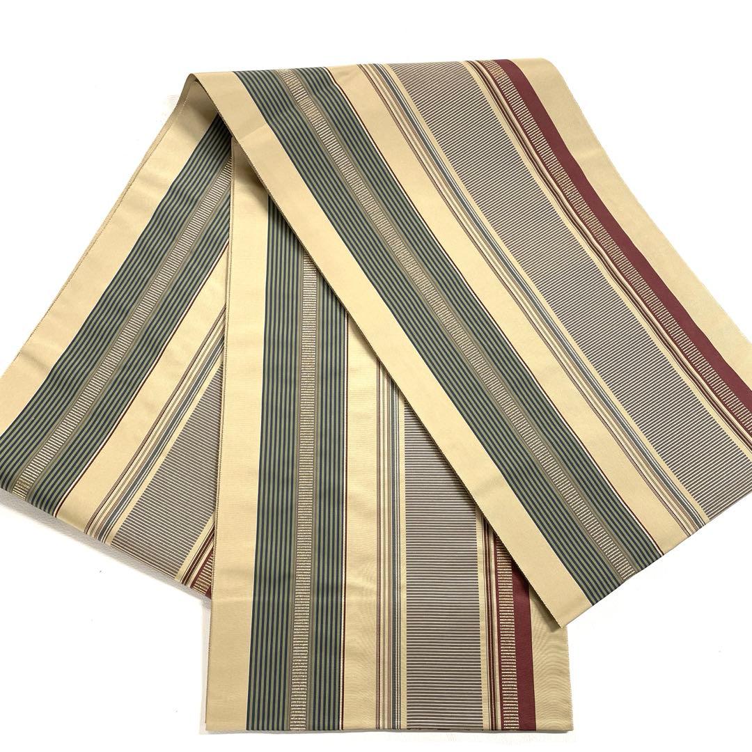 帯6591 ○高級 正絹 本場筑前博多織 両面全通 リバーシブル 袋帯