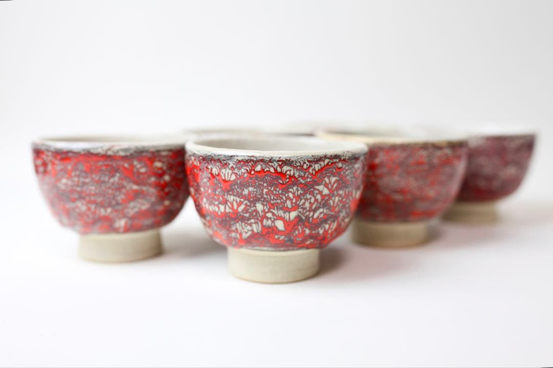 箕面焼 松田箕山 湯碗 六客 煎茶器 煎茶道具/煎茶器】 煎茶器セット 萩焼き 天龍窯 （湯のみ 6客・宝瓶