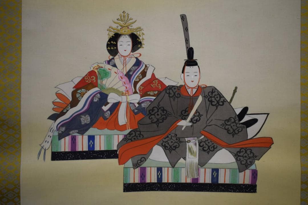 真作/晃峰/御雛図/雛祭り/桃の節句/布袋屋掛軸HJ-135 - メルカリ