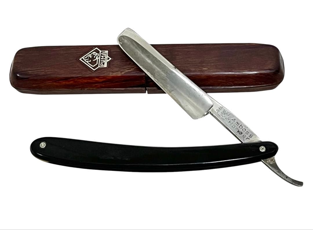 古い理容用品☆床屋さんのカミソリ 西洋剃刀 ドイツ製 Amboss Hammer SOLINGEN/PUMA】ドイツ製 当時物 西洋剃刀🔪 ｜環七ホビー