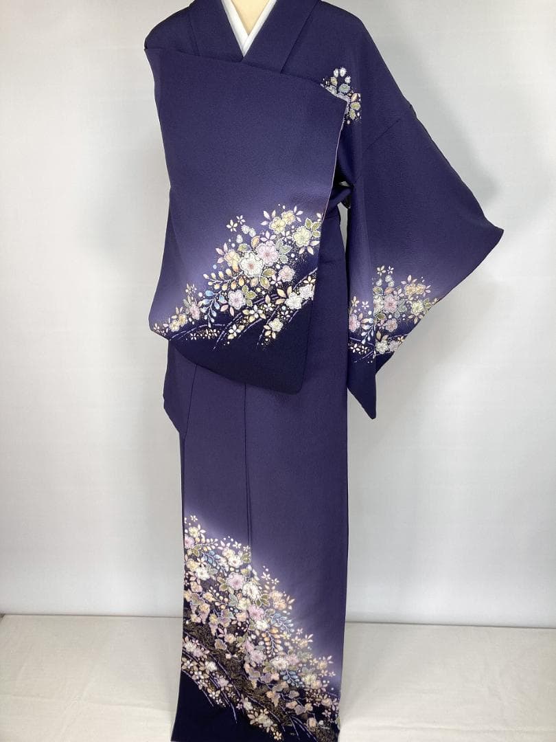 翠山工房 辻が花 絞り やまと誂製 袷 訪問着 正絹 紫 黒 紫紺 1357