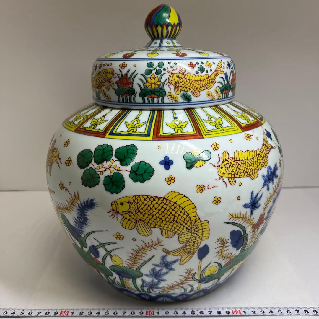 中国美術 色絵蓋付壺 高さ約35㎝ 東Y8-0224① - メルカリ