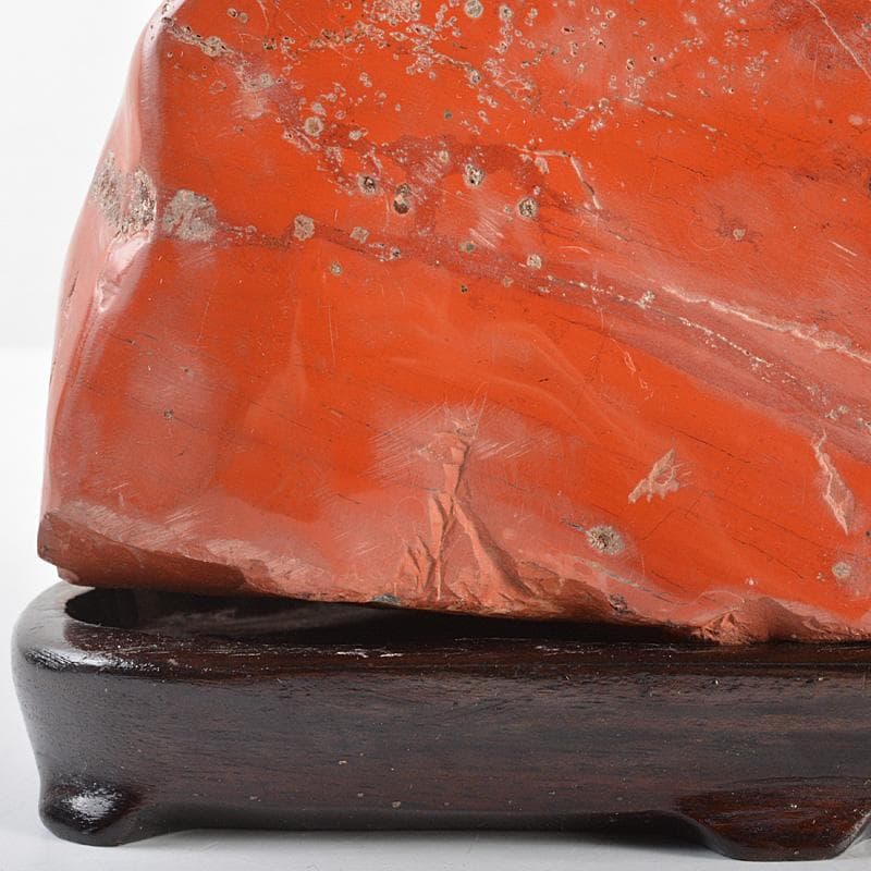 天然石 鑑賞石 佐渡赤玉石 赤石 置物 重さ約2.5㎏ 唐木台付 C R6924