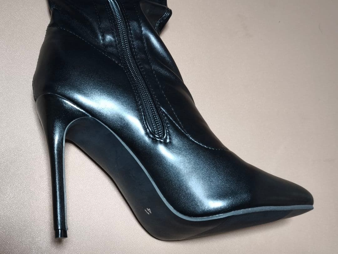 25.5cm ストレッチ ポインテッドトゥ ピンヒール サイハイブーツ