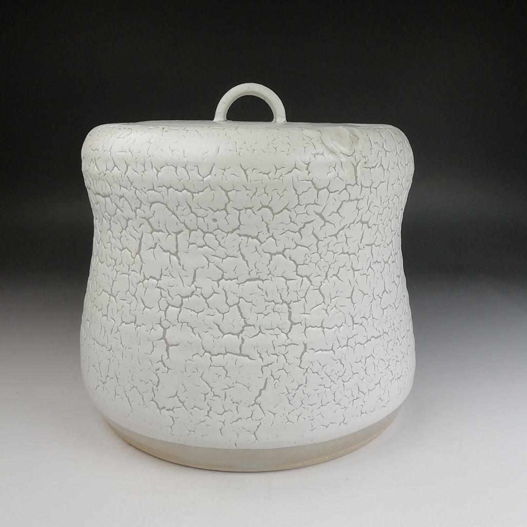 T818 水指 『罅釉』『東原窯 羽柴良一 作』 共箱 茶道具