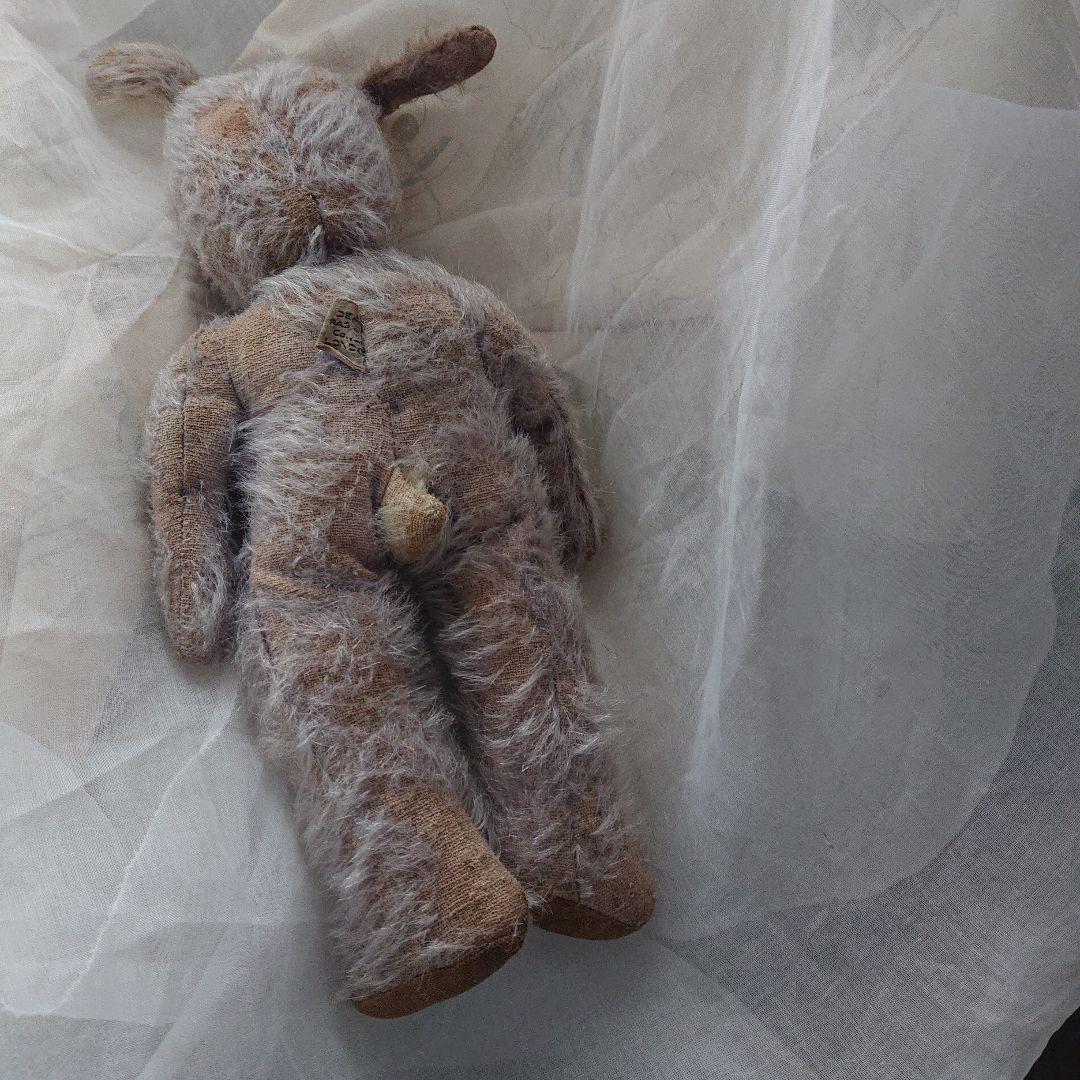 イギリスアンティーク クロスフェイスドール グレー モヘア バニー