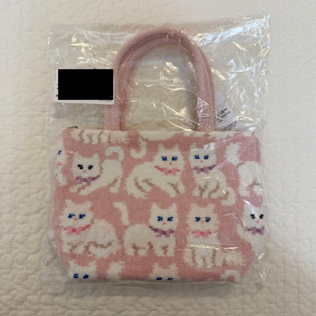 新品 FEILER フェイラー モフモフネコチャン バッグ ペールピンク