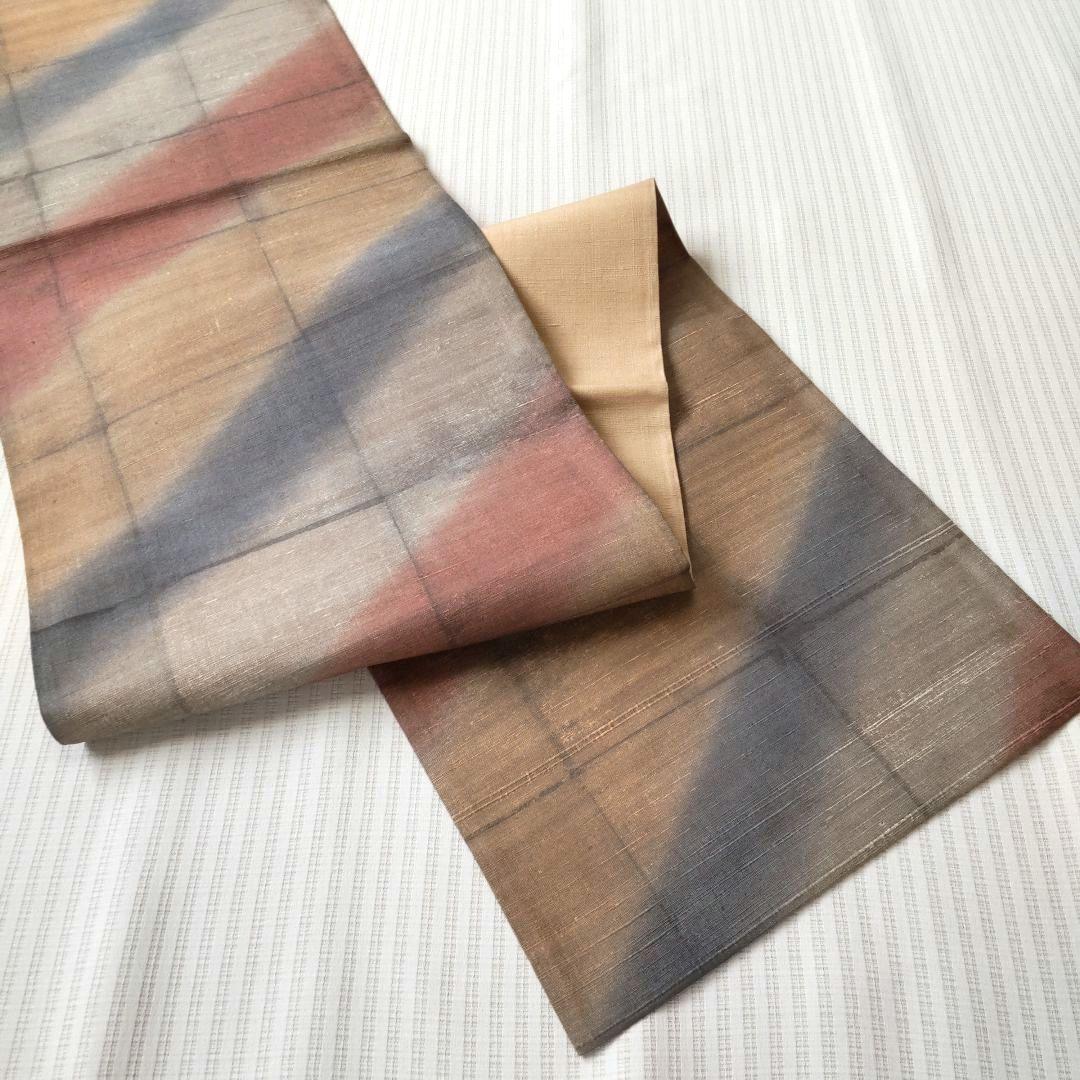 洒落袋帯】やわらかくにじむ色彩◎和紙風の質感 くすみパステル 456cm