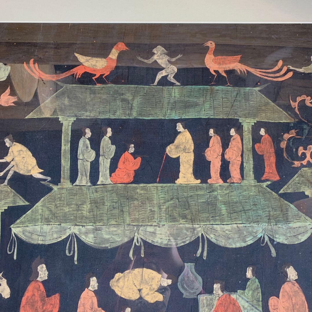楚国 漢代 帛画 中国 シルク 絹 絵画 額縁 骨董品 馬 王 鳳凰 人