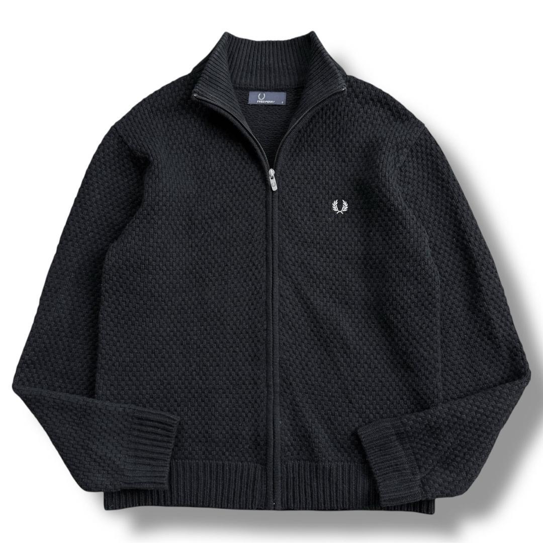 【美品】フレッドペリー ドライバーズニット ジップ ブラック 大きめ メンズS FRED PERRY（フレッドペリー） カーディガン 「別注」FRED PERRY