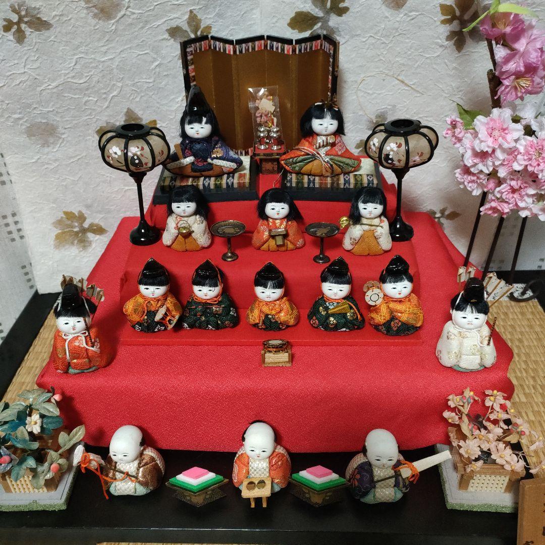 芳山作 伝統的な木目込雛人形15体セット 骨董アンティーク品 1970年