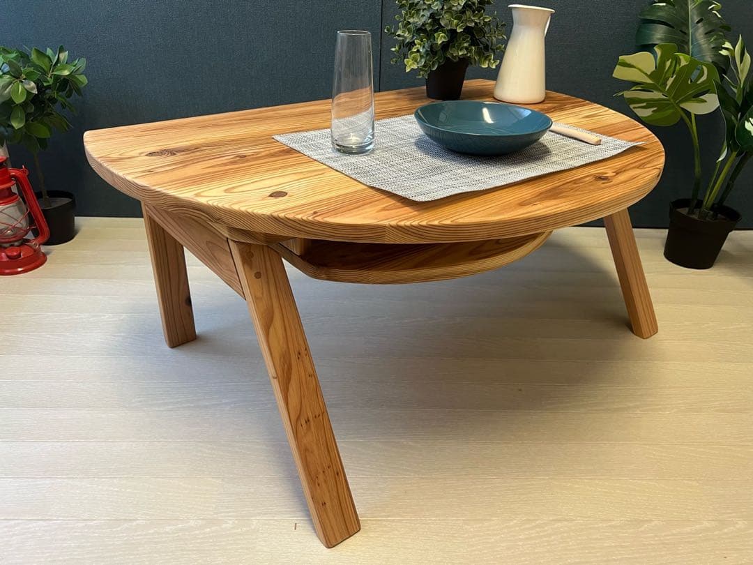 【送料無料】 ローテーブル 半円 収納付き90cm 60cm 杉 折り畳み脚 送料無料】 ローテーブル 半円 収納付き90cm 60cm 杉 折り畳み脚