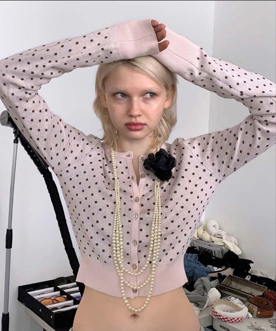 SCULPTOR Polka Dot Cardigan 【Mサイズ】 Polka Dot Cardigan Baby Pink/Brown – Sculptor