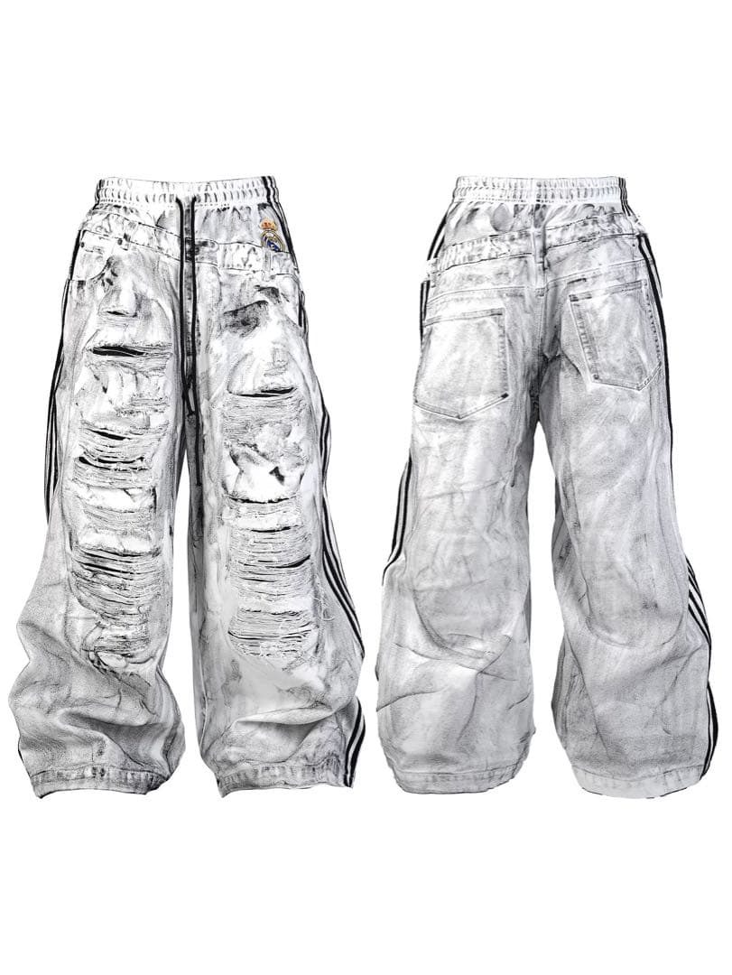 RYE CHASIN ダメージ加工 バギーパンツ ワイド 白 y2k opium - メルカリ