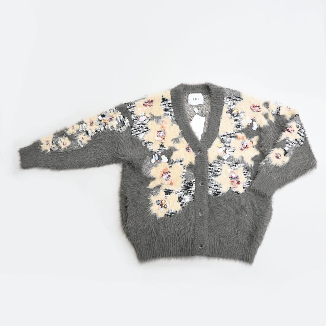 □ 47890☆年 定価3.5万 コエル 花柄ビジューシャギーカーディガン