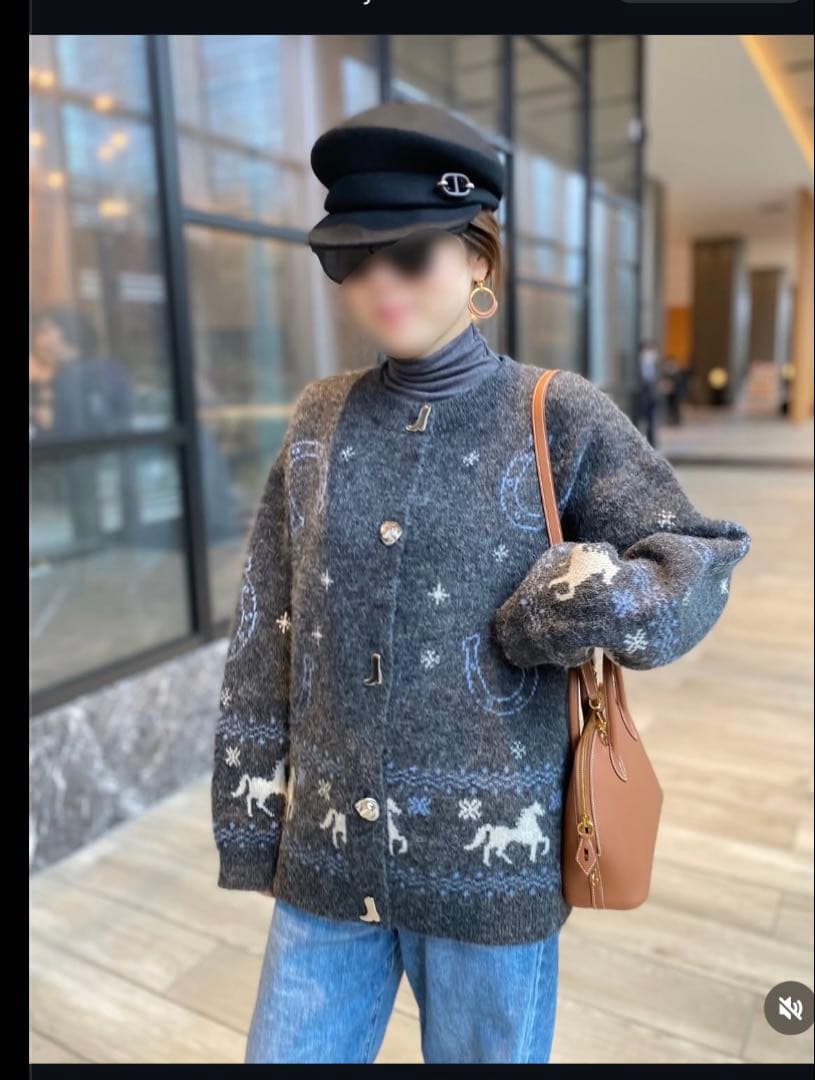 新品 ZARA ジャカードニットボタンカーディガン M 馬柄セーター - メルカリ