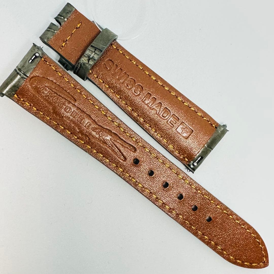 6051#20mm-16mmダークアッシュ☆本物クロコダイルベルト☆スイス製