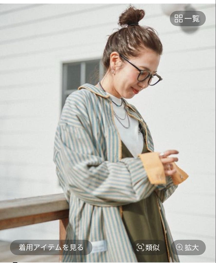 ニコアンド be with M Misayoシアストシャツ グリーンストライプ