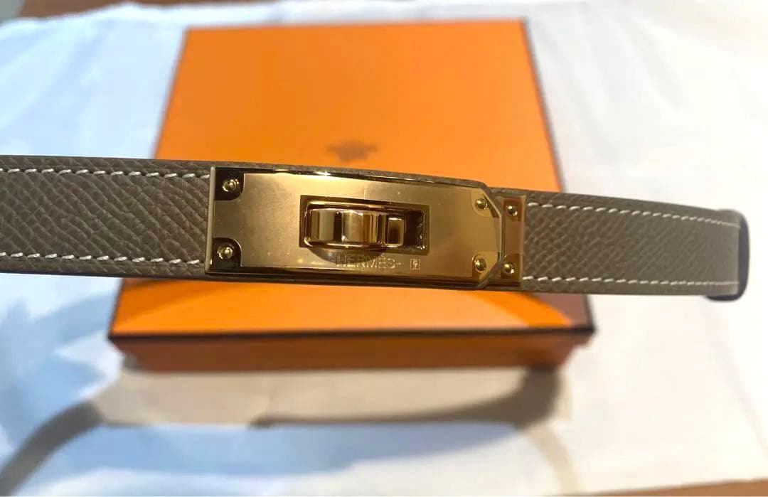HERMES エルメスケリーベルトエトゥープ×ピンクゴールド金具