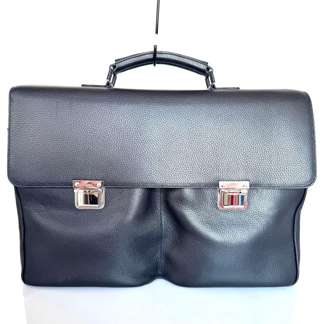 【値引不可】カルティエ　サントス　ビジネスバッグ　レザー　ダークブラウン 値引不可】カルティエ サントス ビジネスバッグ レザー ダークブラウン