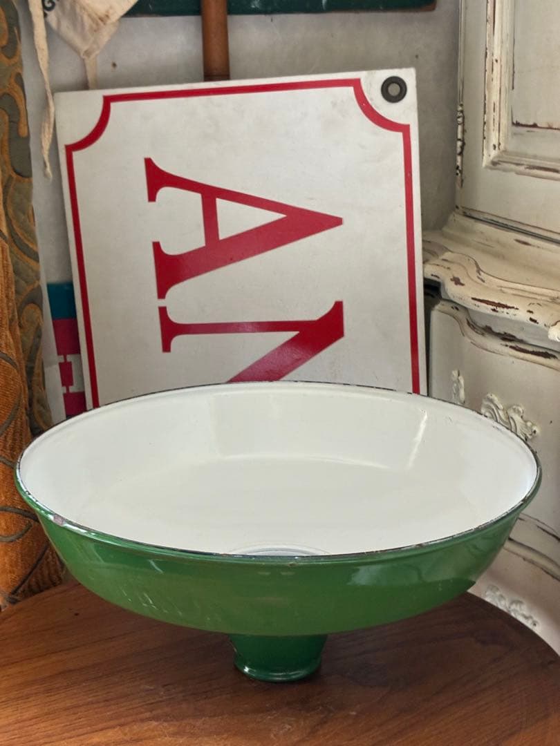 青柳様専用アンティーク ホーロー ランプ シェード グリーン 30センチ