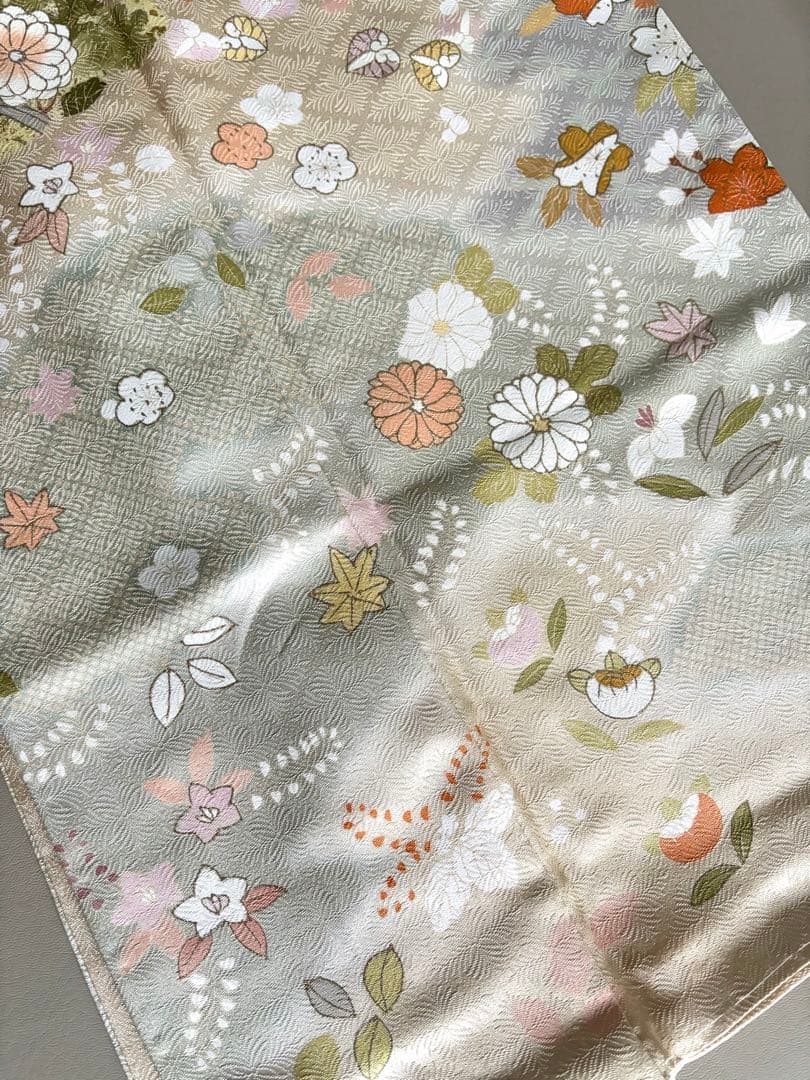 正絹 四季古典柄 友禅染 袷 訪問着 淡オレンジベージュ(和色:肌色) 未